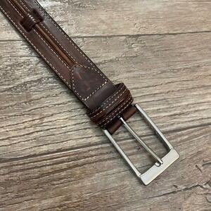 Cole Haan Mens Brown Leather Belt Contrast Stitch Raised Detail Size 36